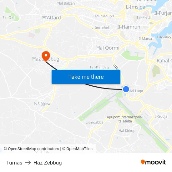 Tumas to Haz Zebbug map