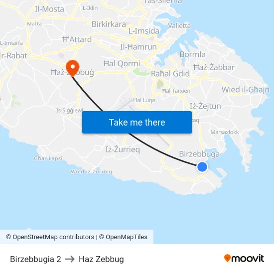 Birzebbugia 2 to Haz Zebbug map