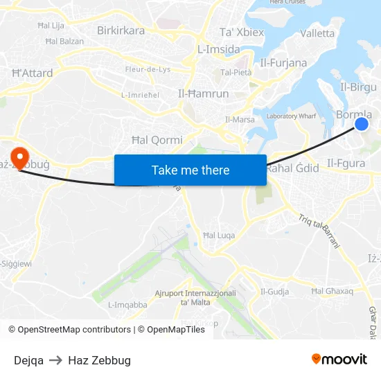 Dejqa to Haz Zebbug map
