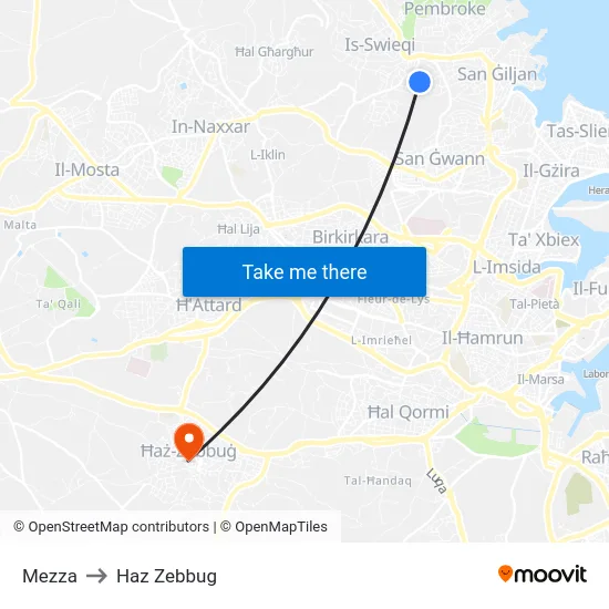 Mezza to Haz Zebbug map