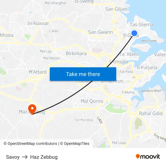 Savoy to Haz Zebbug map