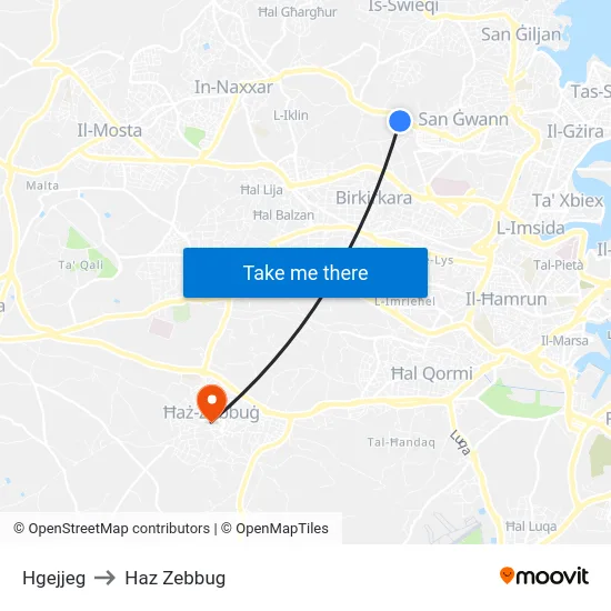 Hgejjeg to Haz Zebbug map