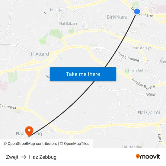Zwejt to Haz Zebbug map