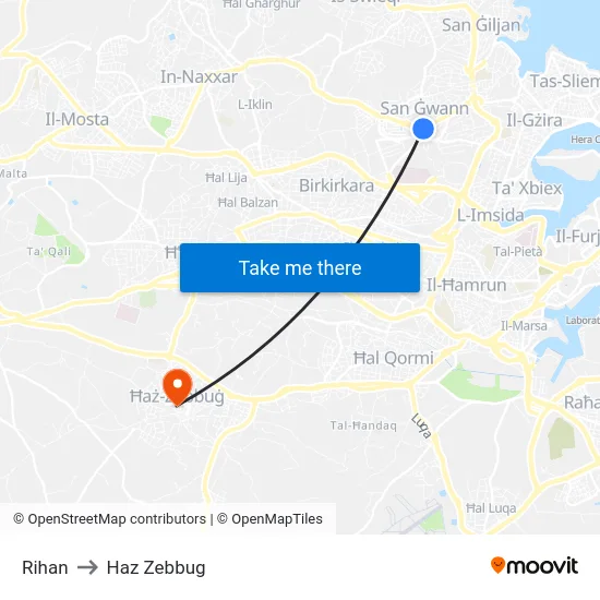 Rihan to Haz Zebbug map