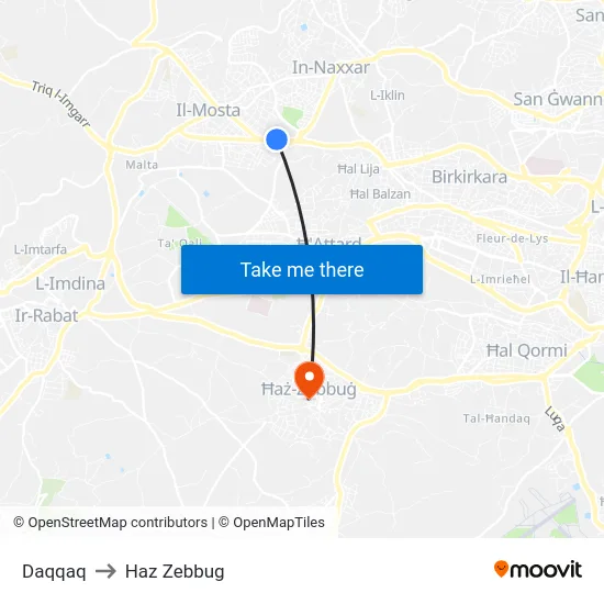 Daqqaq to Haz Zebbug map
