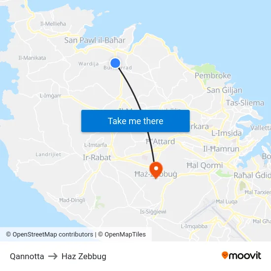 Qannotta to Haz Zebbug map