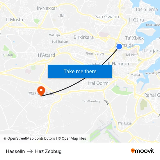 Hasselin to Haz Zebbug map