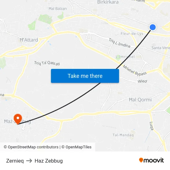 Zernieq to Haz Zebbug map