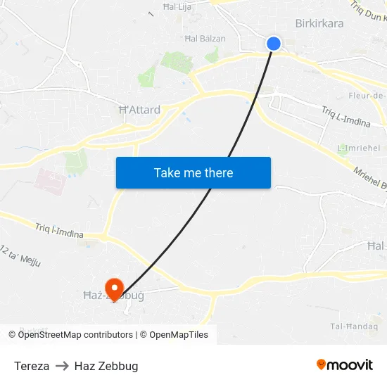 Tereza to Haz Zebbug map