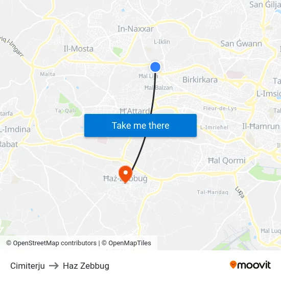 Cimiterju to Haz Zebbug map