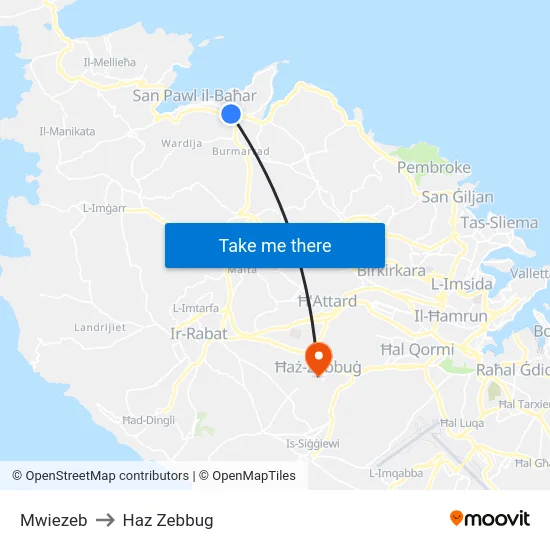 Mwiezeb to Haz Zebbug map