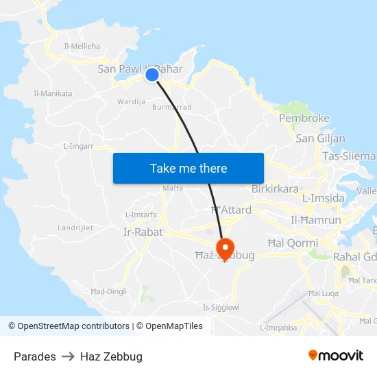 Parades to Haz Zebbug map