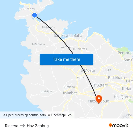 Riserva to Haz Zebbug map