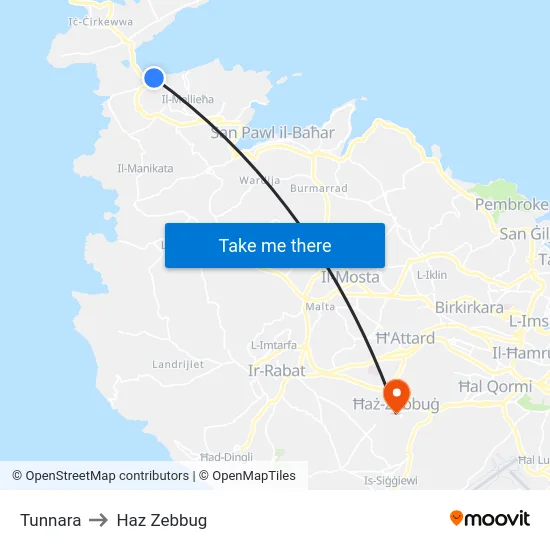 Tunnara to Haz Zebbug map