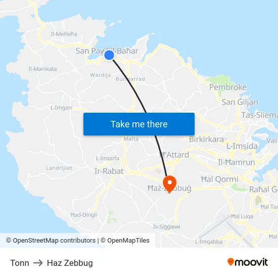 Tonn to Haz Zebbug map