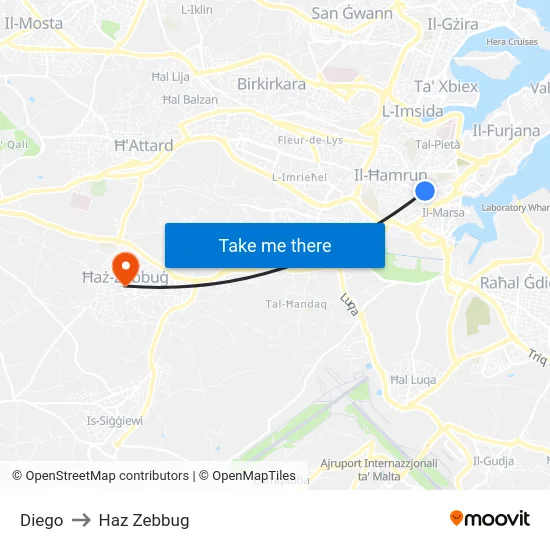 Diego to Haz Zebbug map