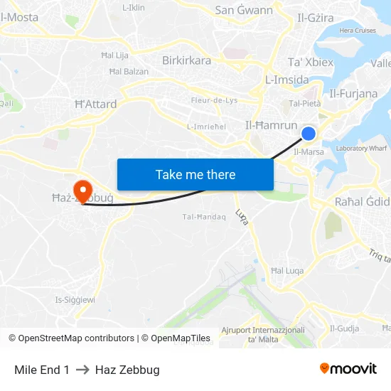 Mile End 1 to Haz Zebbug map