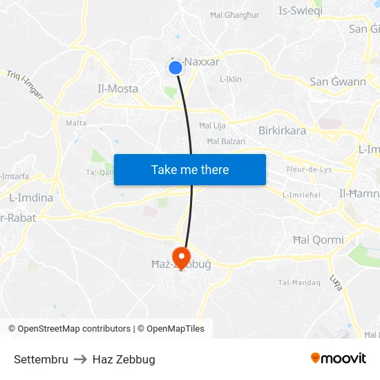 Settembru to Haz Zebbug map