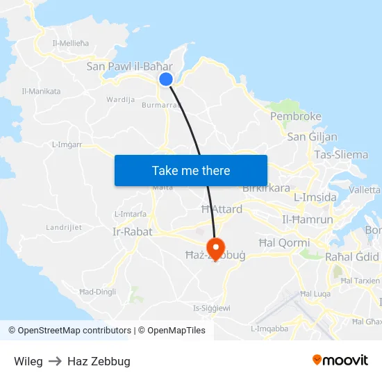 Wileg to Haz Zebbug map