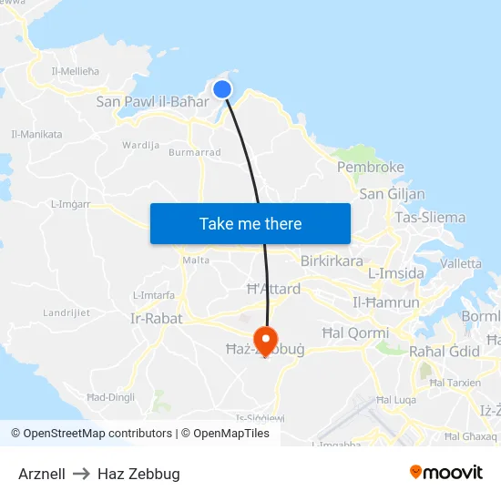 Arznell to Haz Zebbug map