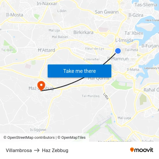 Villambrosa to Haz Zebbug map