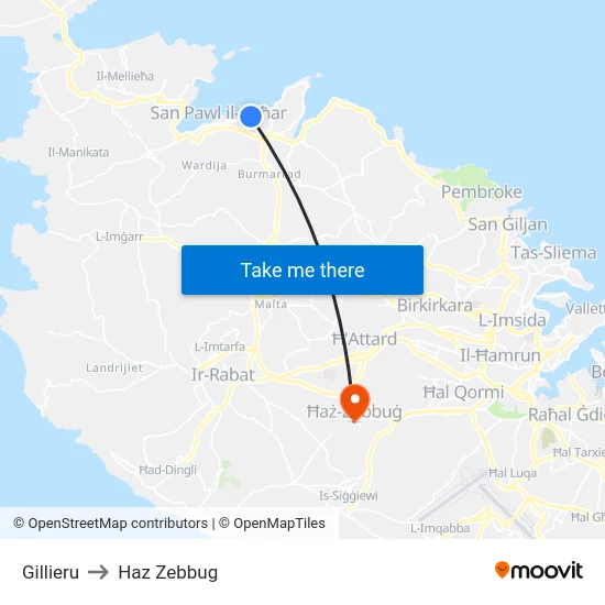 Gillieru to Haz Zebbug map