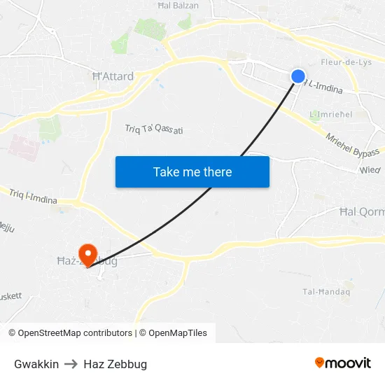 Gwakkin to Haz Zebbug map