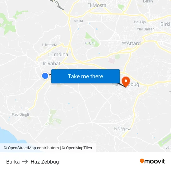 Barka to Haz Zebbug map