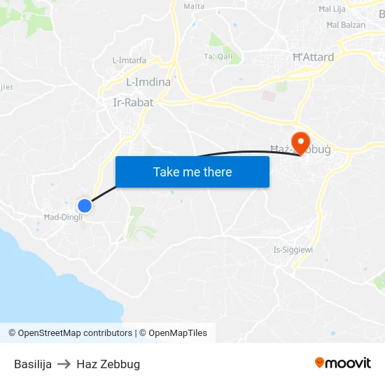 Basilija to Haz Zebbug map