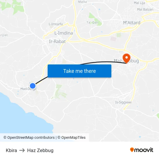 Kbira to Haz Zebbug map