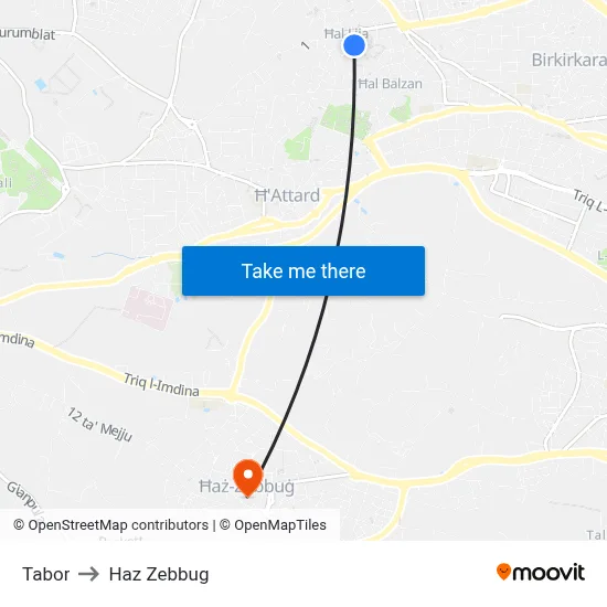Tabor to Haz Zebbug map