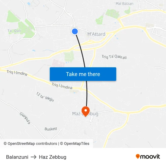 Balanzuni to Haz Zebbug map