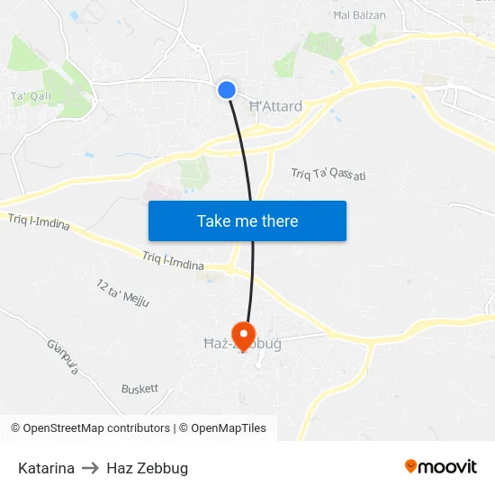 Katarina to Haz Zebbug map