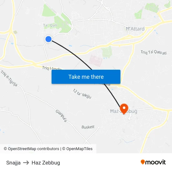 Snajja to Haz Zebbug map