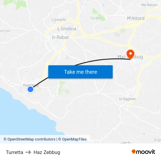 Turretta to Haz Zebbug map