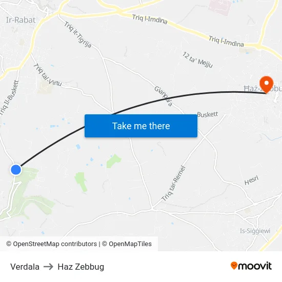 Verdala to Haz Zebbug map