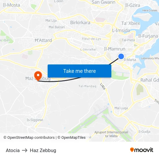 Atocia to Haz Zebbug map