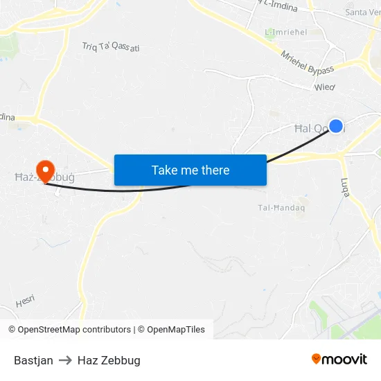 Bastjan to Haz Zebbug map