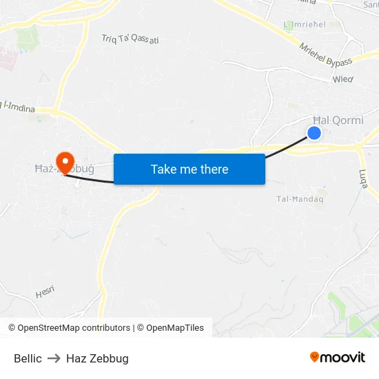 Bellic to Haz Zebbug map