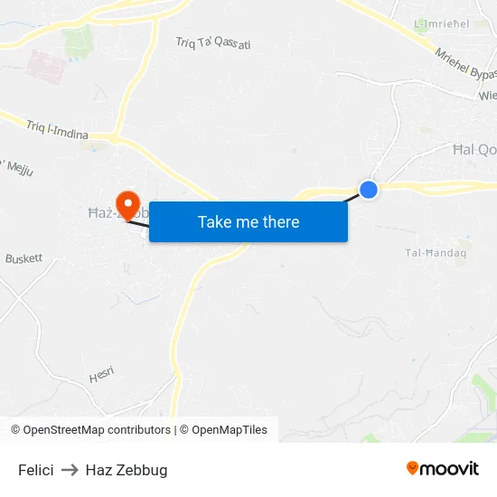 Felici to Haz Zebbug map