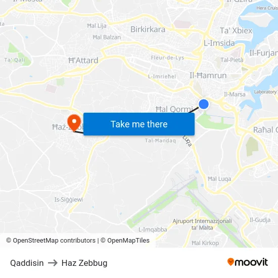 Qaddisin to Haz Zebbug map