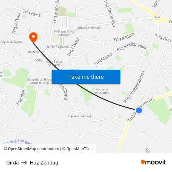 Qirda to Haz Zebbug map