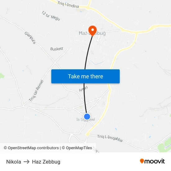 Nikola to Haz Zebbug map
