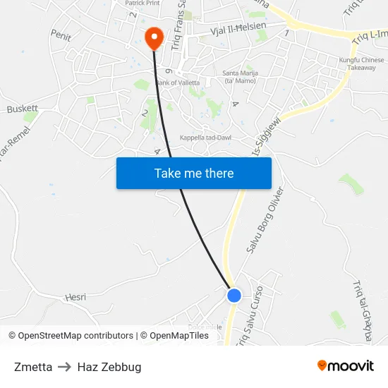 Zmetta to Haz Zebbug map
