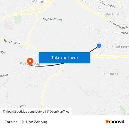 Farzina to Haz Zebbug map