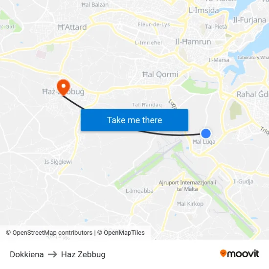 Dokkiena to Haz Zebbug map