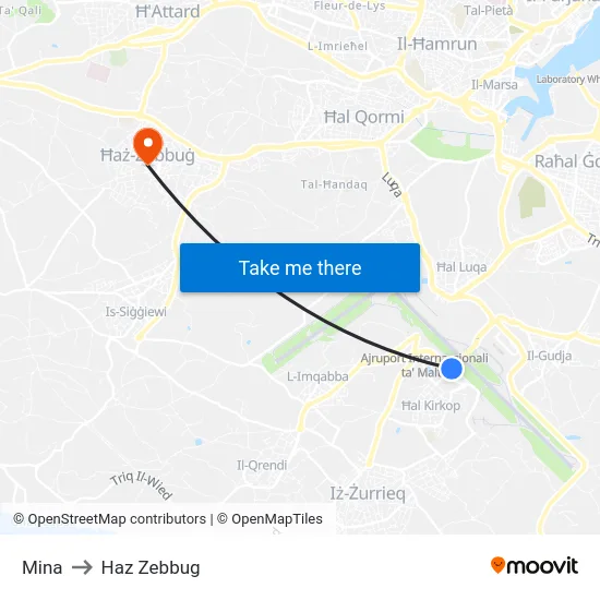Mina to Haz Zebbug map
