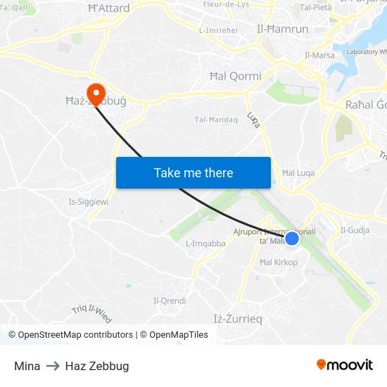 Mina to Haz Zebbug map