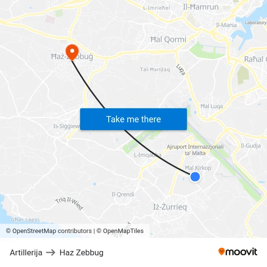 Artillerija to Haz Zebbug map
