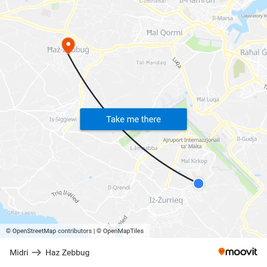 Midri to Haz Zebbug map